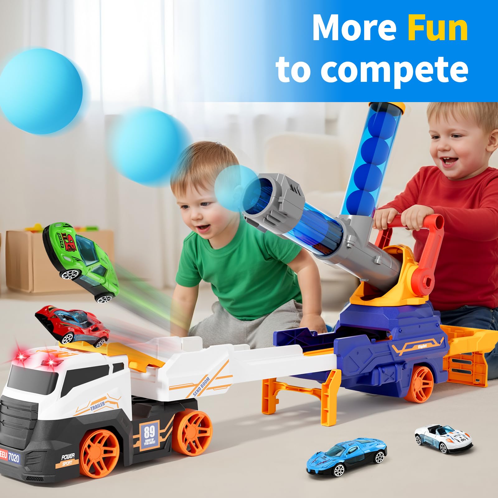 BLF FUN Truck Launcher headlights on enhance realism during pretend play.