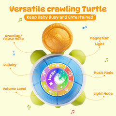 BLF FUN crawling-action image highlights multiple play modes and parent-controlled volume.