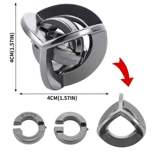 Bling Musae brain teaser close-up highlights durable copper-zinc alloy.