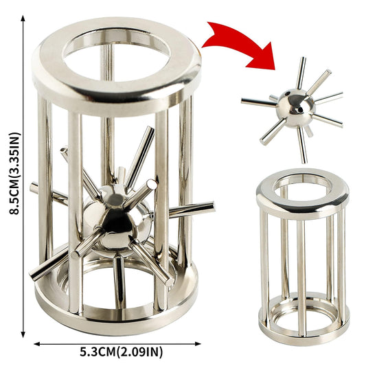 Bling Musae metal brain teaser interlock close-up demonstrates tactile puzzle coils for problem-solving.