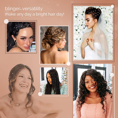 Blinger crystal on hair-styling look indicating safe, glue-free shine
