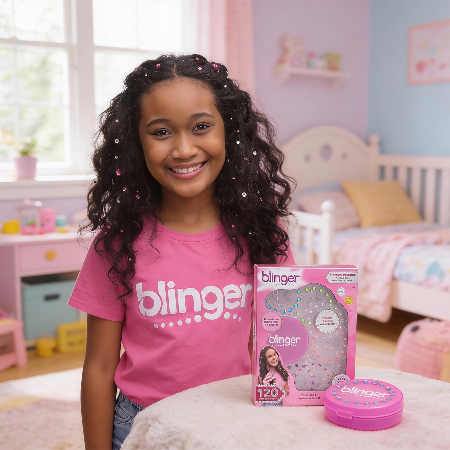 Blinger on-the-go organization image conveys quick styling anywhere.