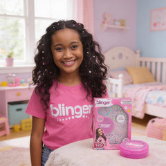 Blinger on-the-go organization image conveys quick styling anywhere.