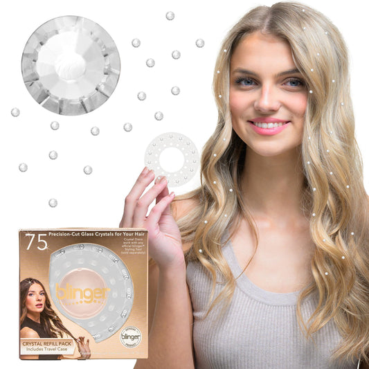 Blinger Shimmer Crystal Refills with 75 crystals deliver light rose sparkle for daily glam.