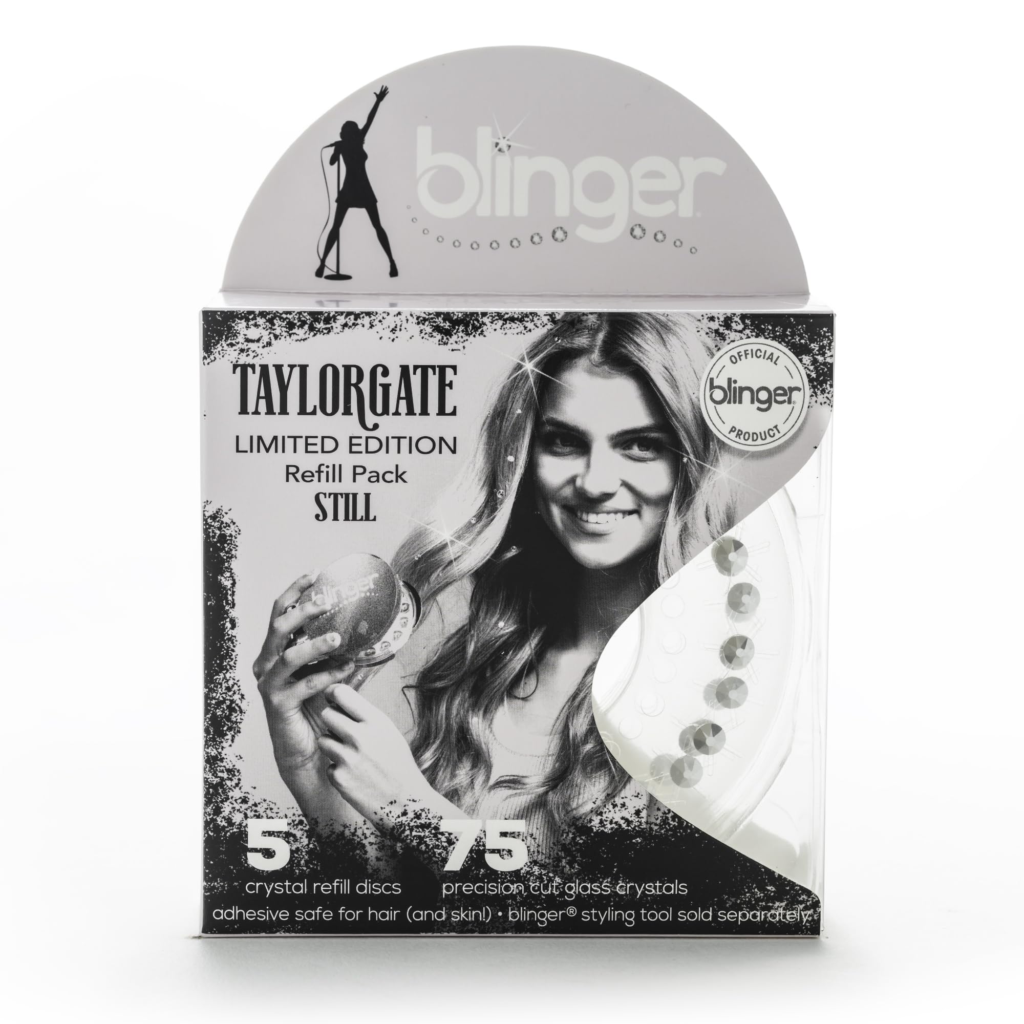 blinger Still crystal disc close-up highlights precise sparkle for a chic, stage-ready look