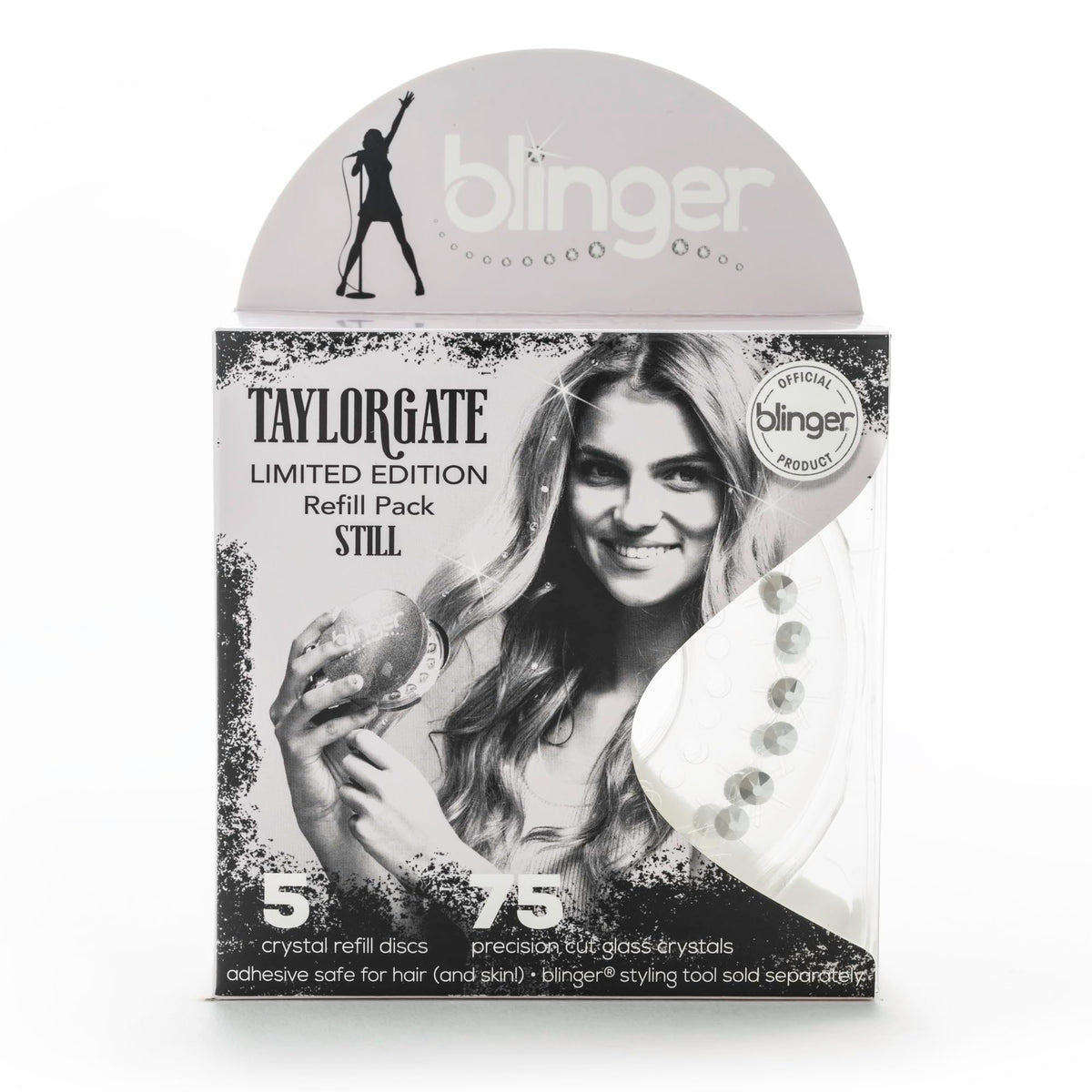 blinger Still crystal disc close-up highlights precise sparkle for a chic, stage-ready look