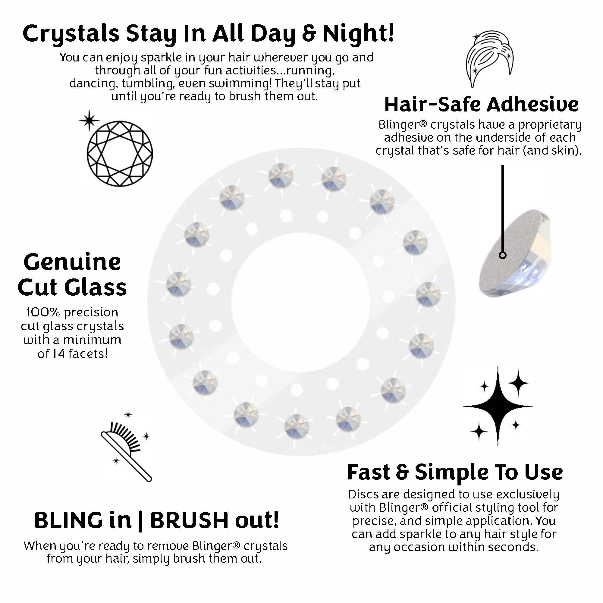 Blinger White Opal 4mm crystals detail for hair adornment