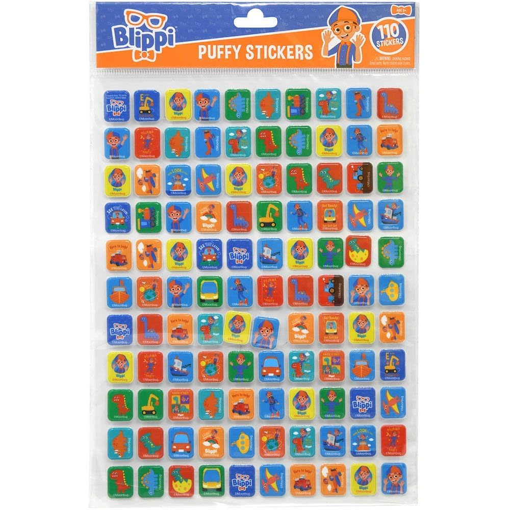Blippi Puffy Sticker Sheet Book with 110 colorful stickers for kids' crafts.