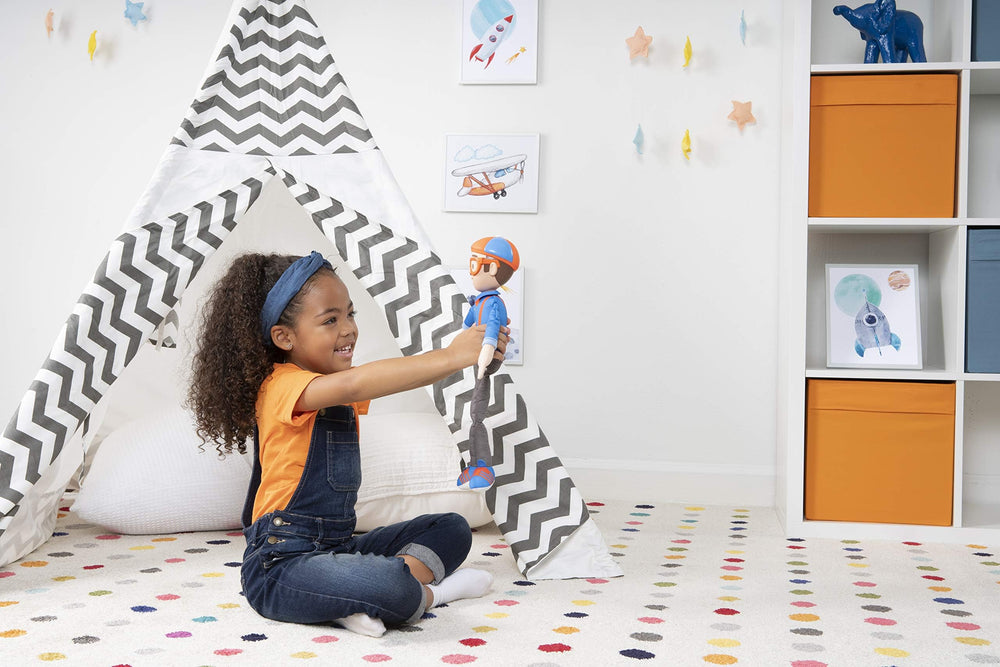 Soft textured Blippi plush invites comforting touch and long-lasting play