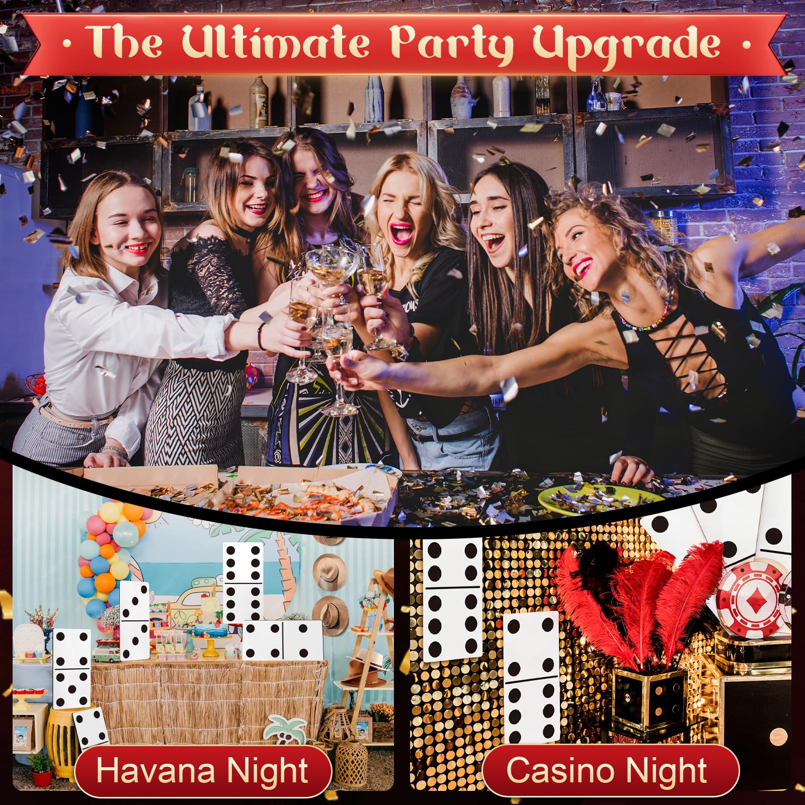 BlitzFill jumbo domino paper board standups provide effortless setup for Havana Nights parties.