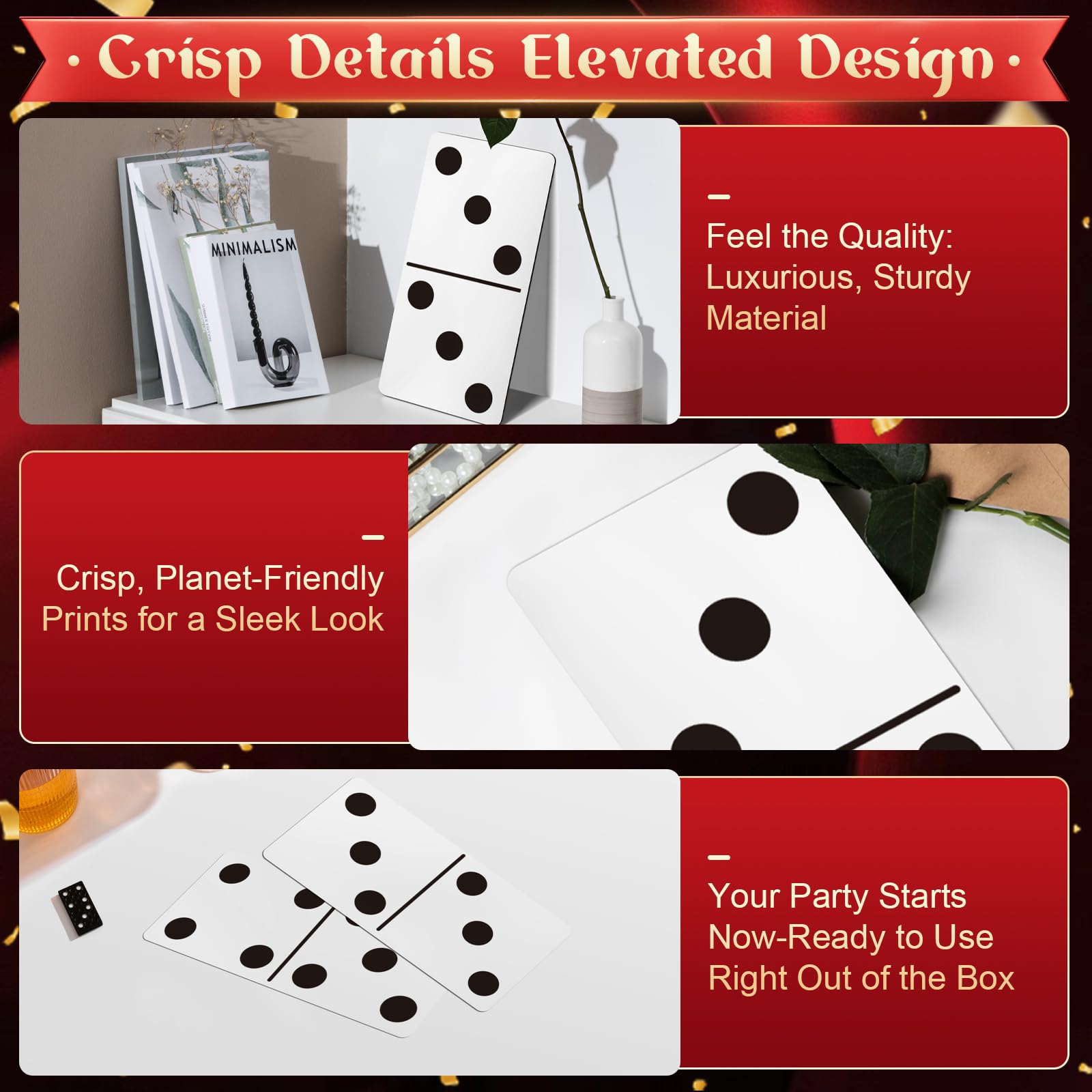 BlitzFill no assembly domino decorations simplify party planning with instant thematic impact.