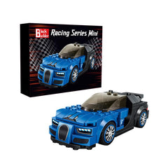 Block Builder Bugatti Racing Car set front view in blue for creative play