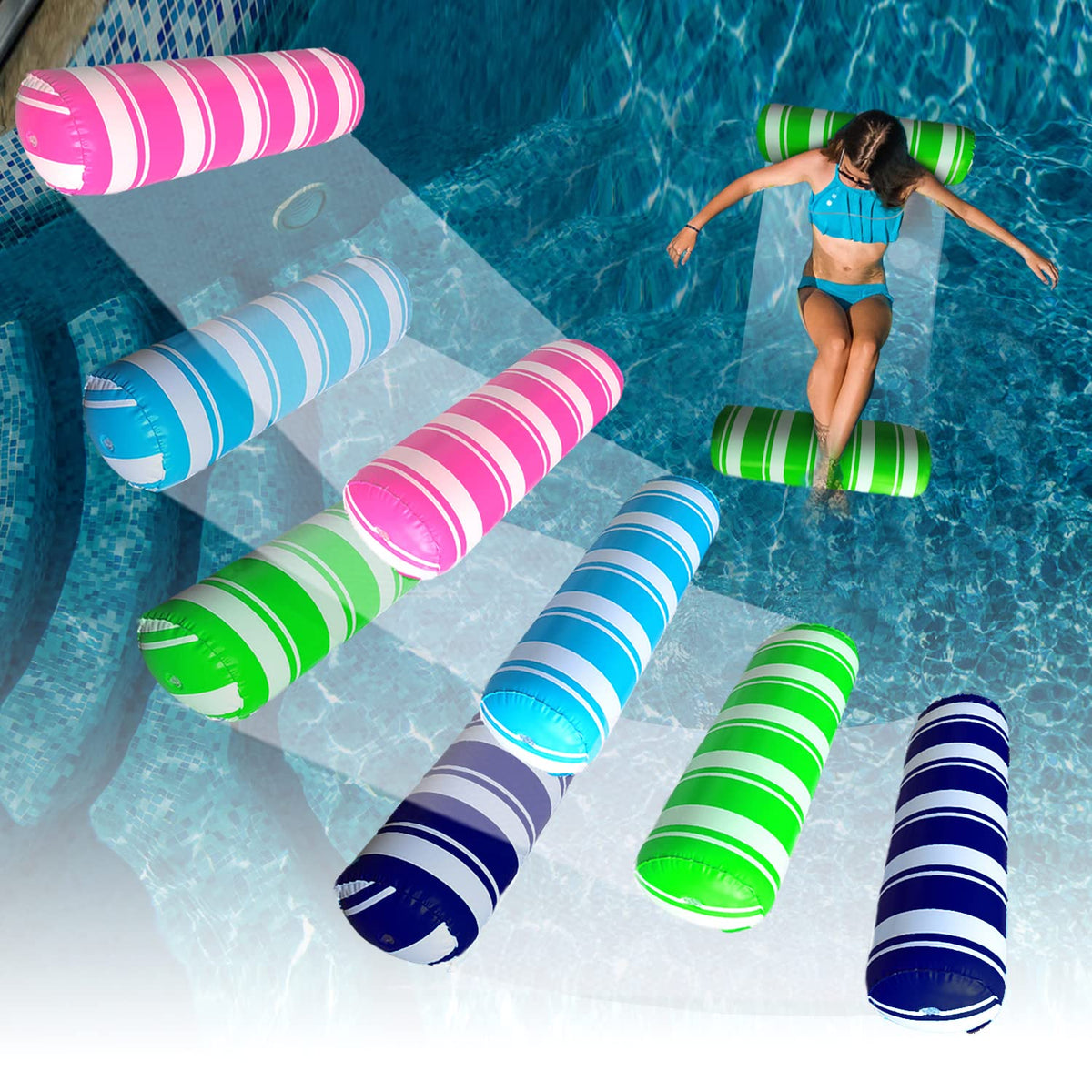BLOFUN water hammock blue-white for comfortable pool lounging.