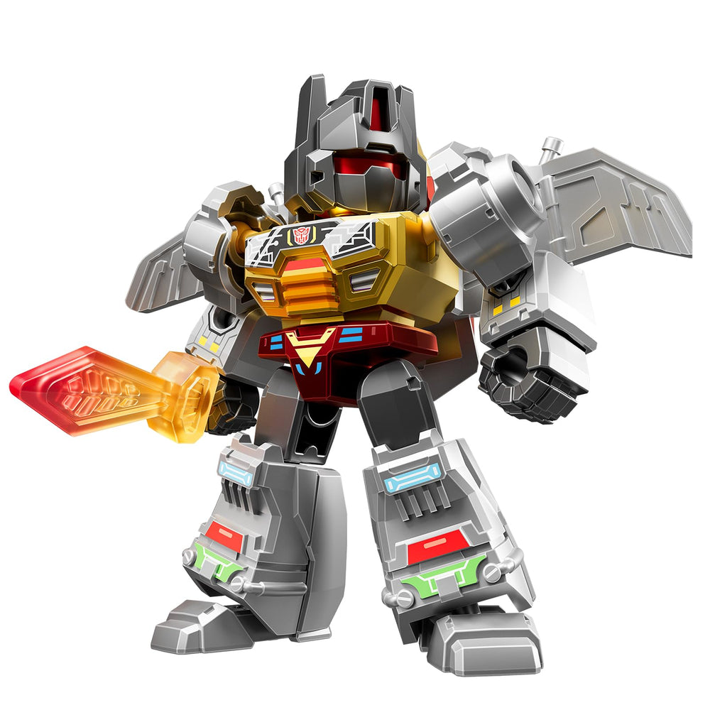Blokees Transformers Defender 03 hero pose on desk for shelf display.