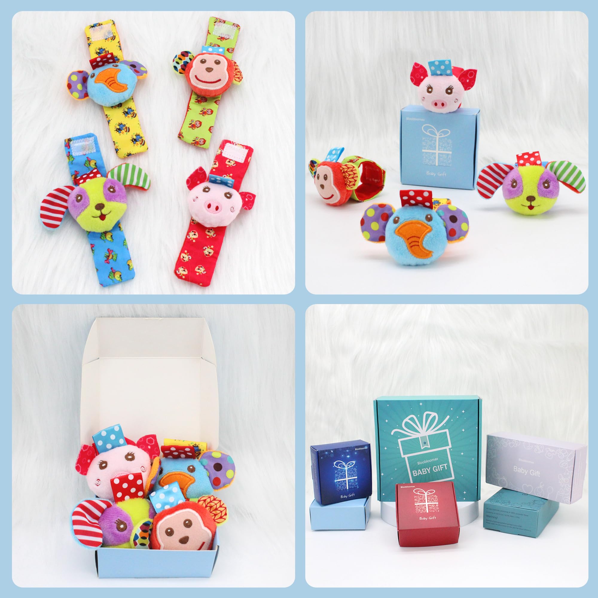 BLOOBLOOMAX wrist rattle elephant enhances color contrast attention during playtime.