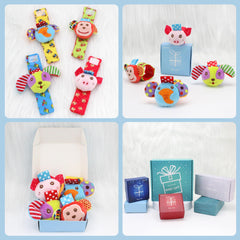 BLOOBLOOMAX wrist rattle elephant enhances color contrast attention during playtime.