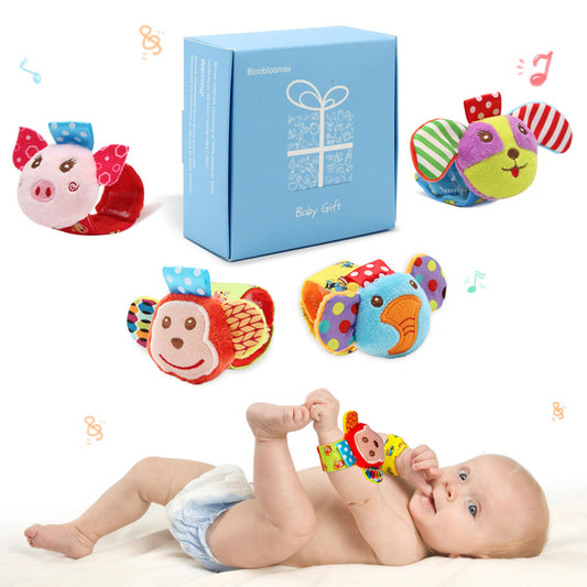 BLOOBLOOMAX wrist rattle fox promotes visual tracking and tactile exploration for babies.