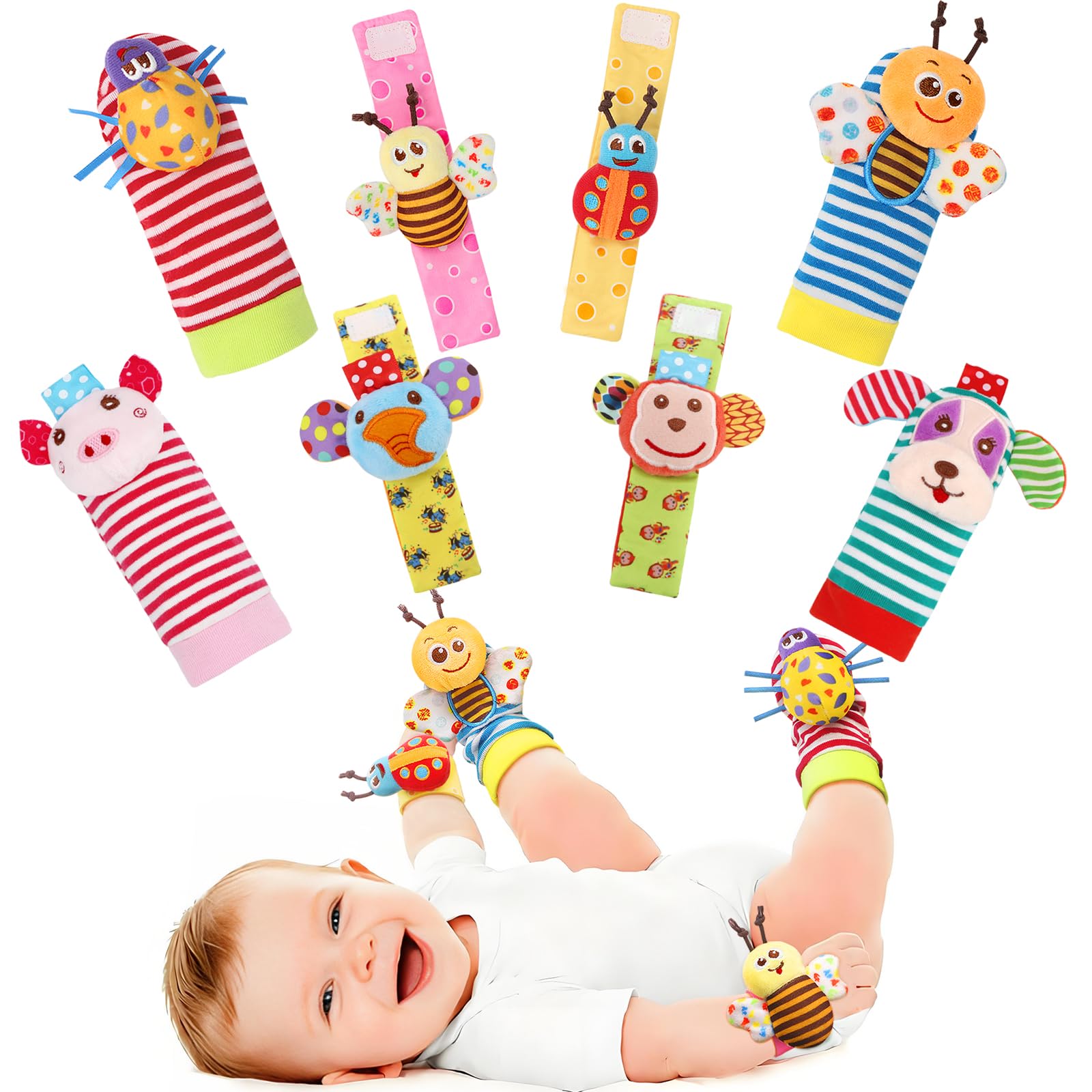 BLOOBLOOMAX wrist rattle set on baby's hand promotes sensory exploration and grasp