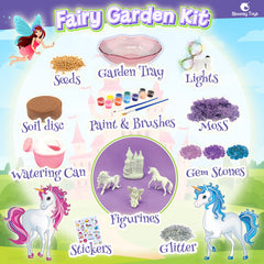 BLOONSY Unicorn Fairy Garden Kit LED rainbow light in action.