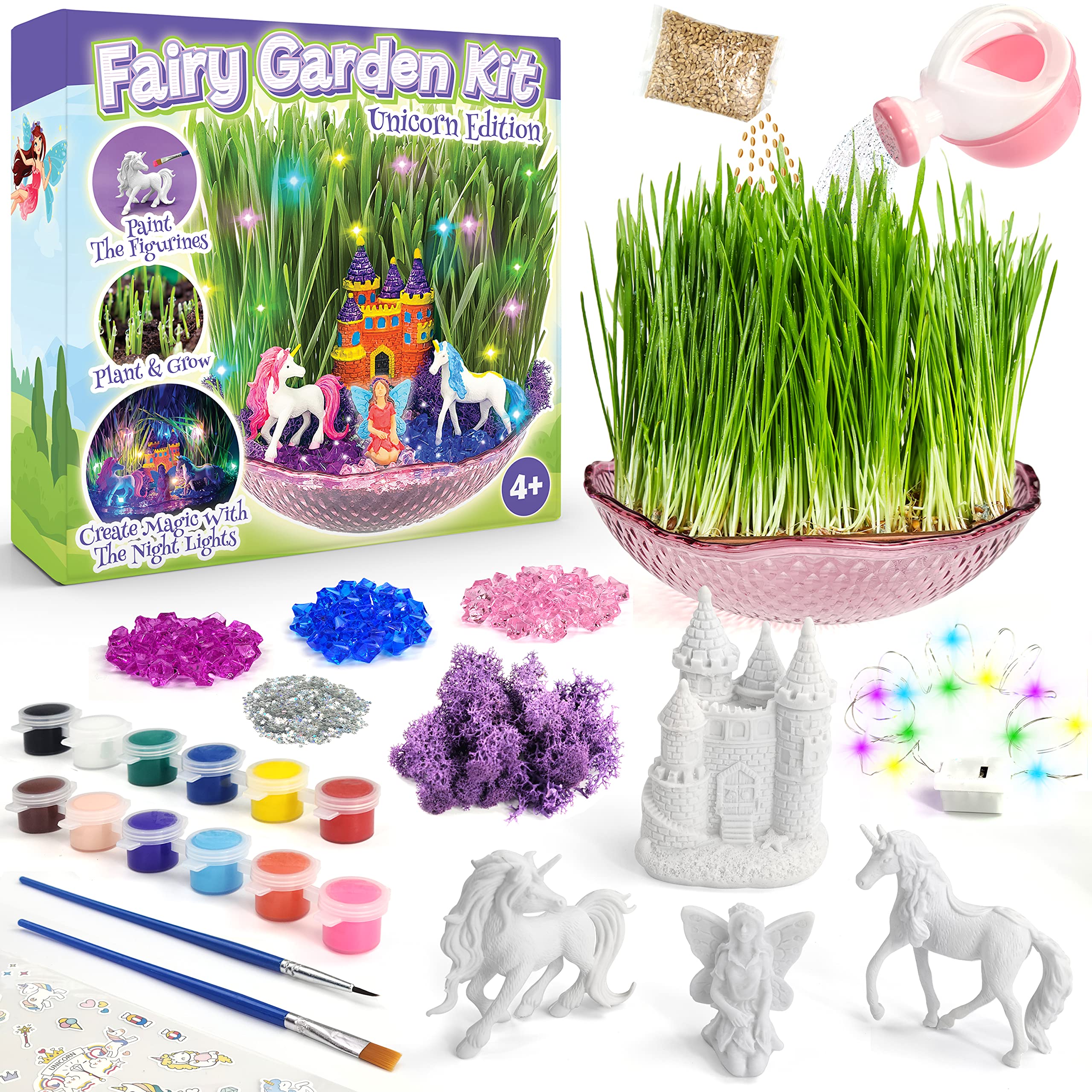 BLOONSY Unicorn Fairy Garden Kit miniature garden display.
