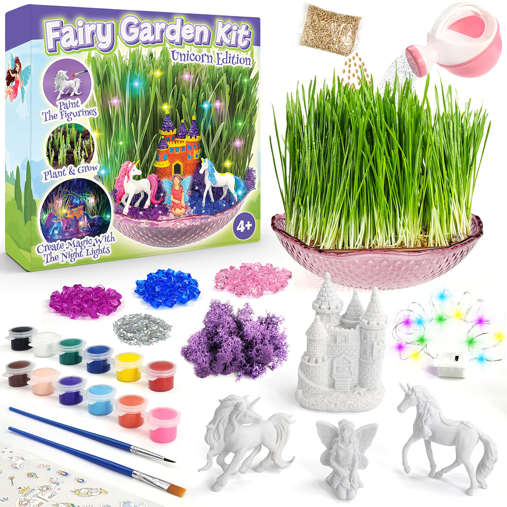 BLOONSY Unicorn Fairy Garden Kit miniature garden display.