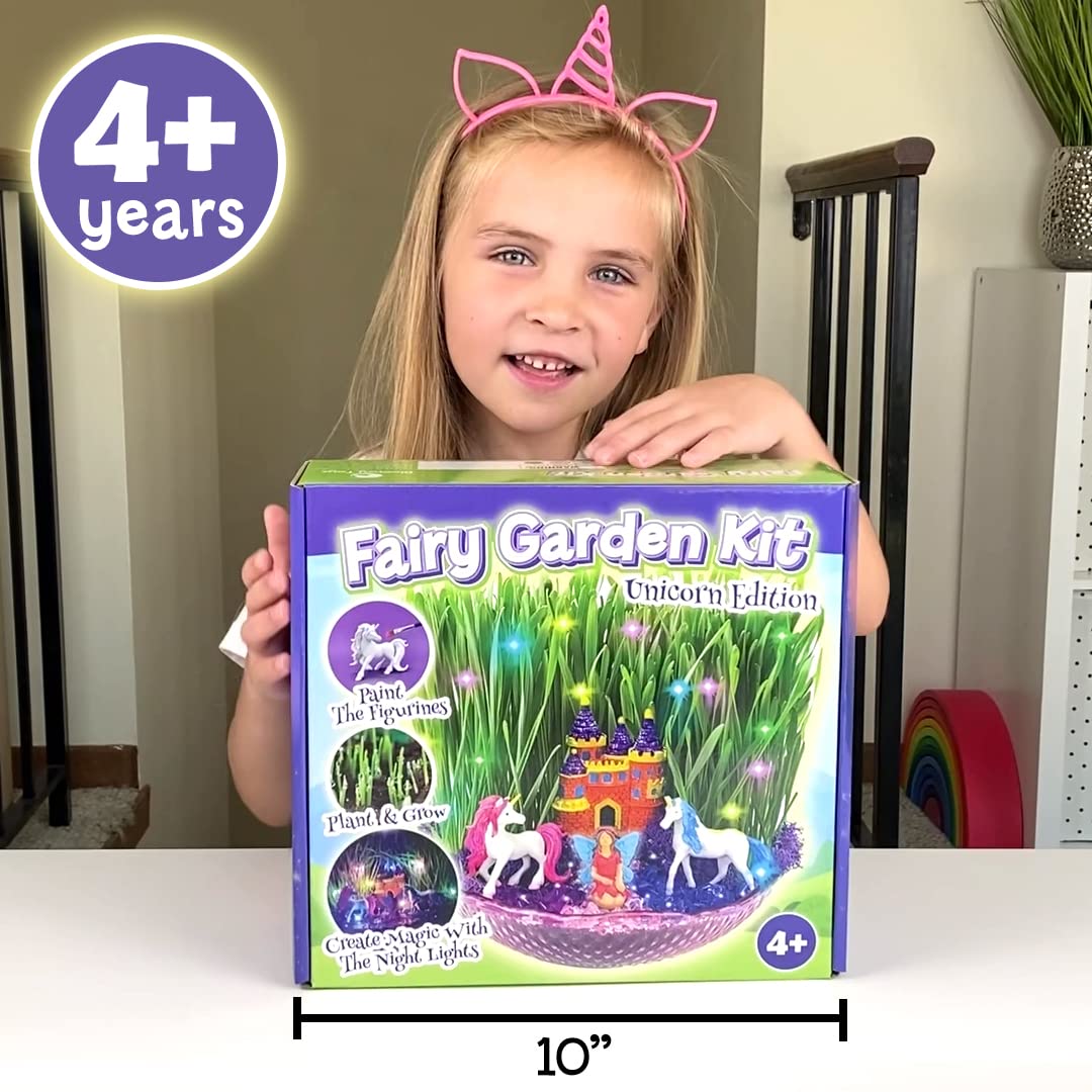 BLOONSY Unicorn Fairy Garden Kit with unicorn and fairy figures.
