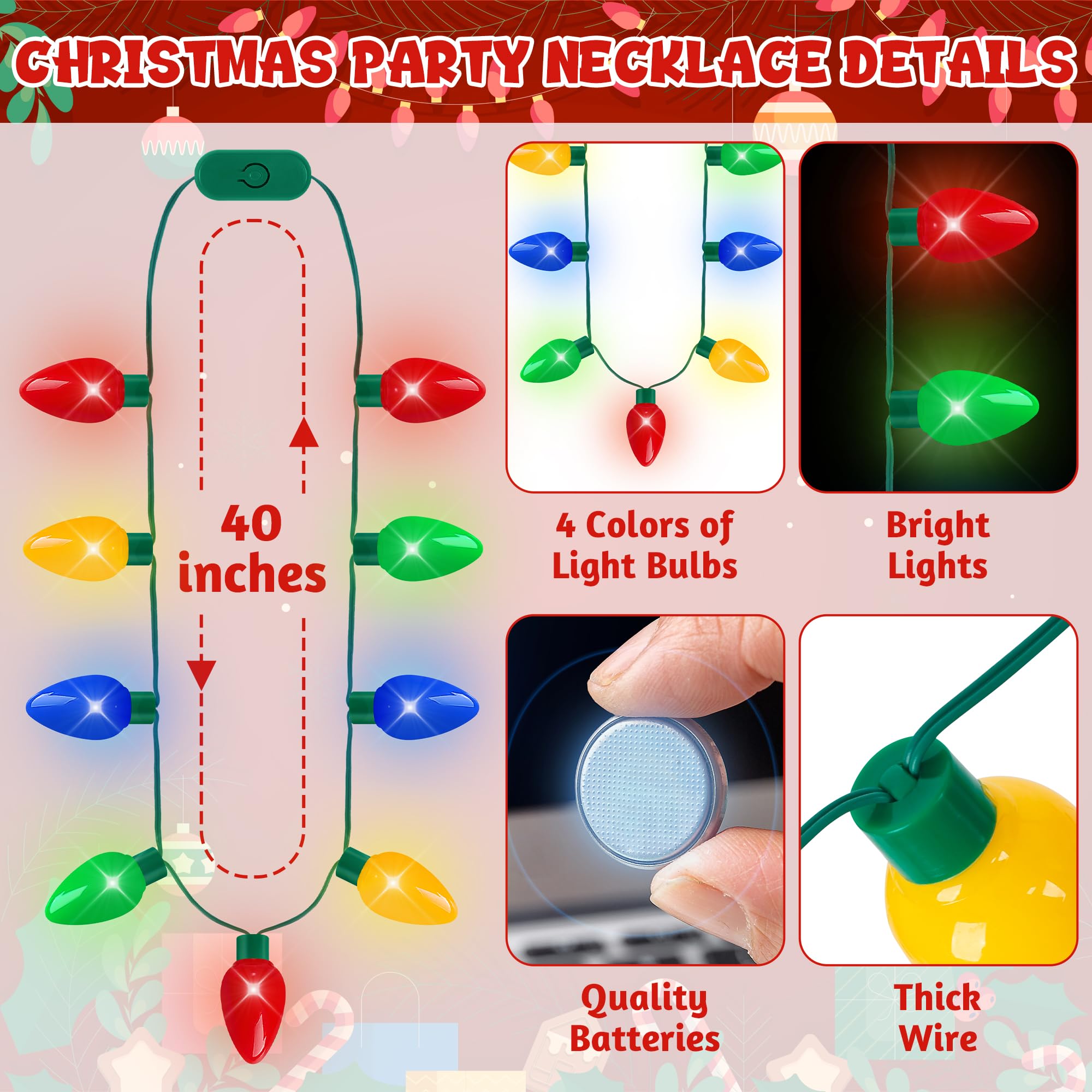 Blowata Christmas Necklace displaying colorful bulbs for playful holiday style