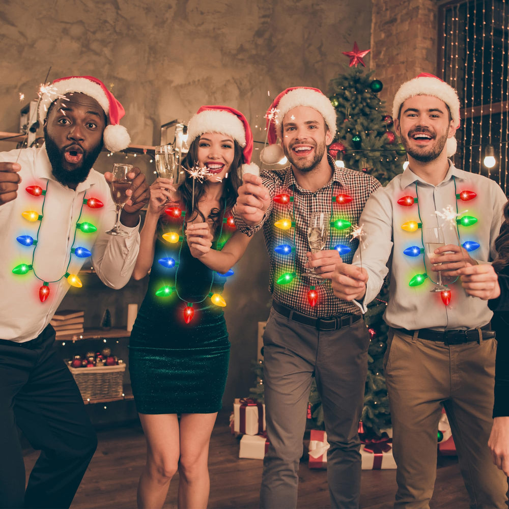 Blowata Christmas Necklace showing red, green, and blue bulbs for vibrant celebrations