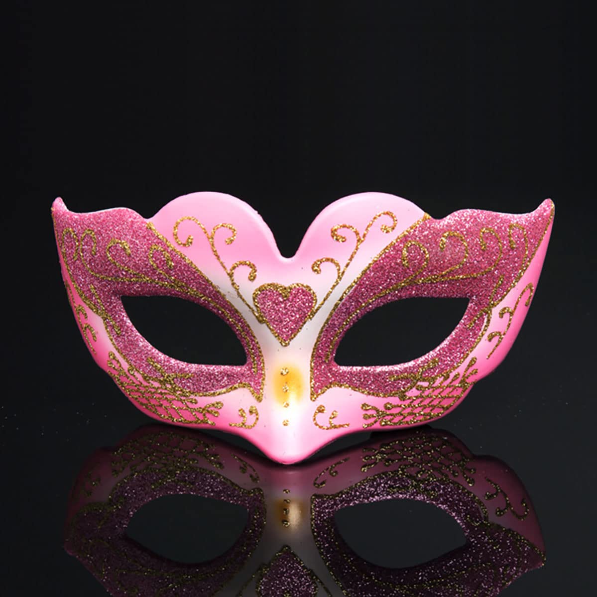 Blue Garlic Pink Masquerade Mask front view, adds festive sparkle for party nights