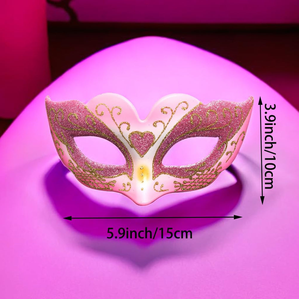Blue Garlic Pink Masquerade Mask side view, perfect for Mardi Gras and costume wear