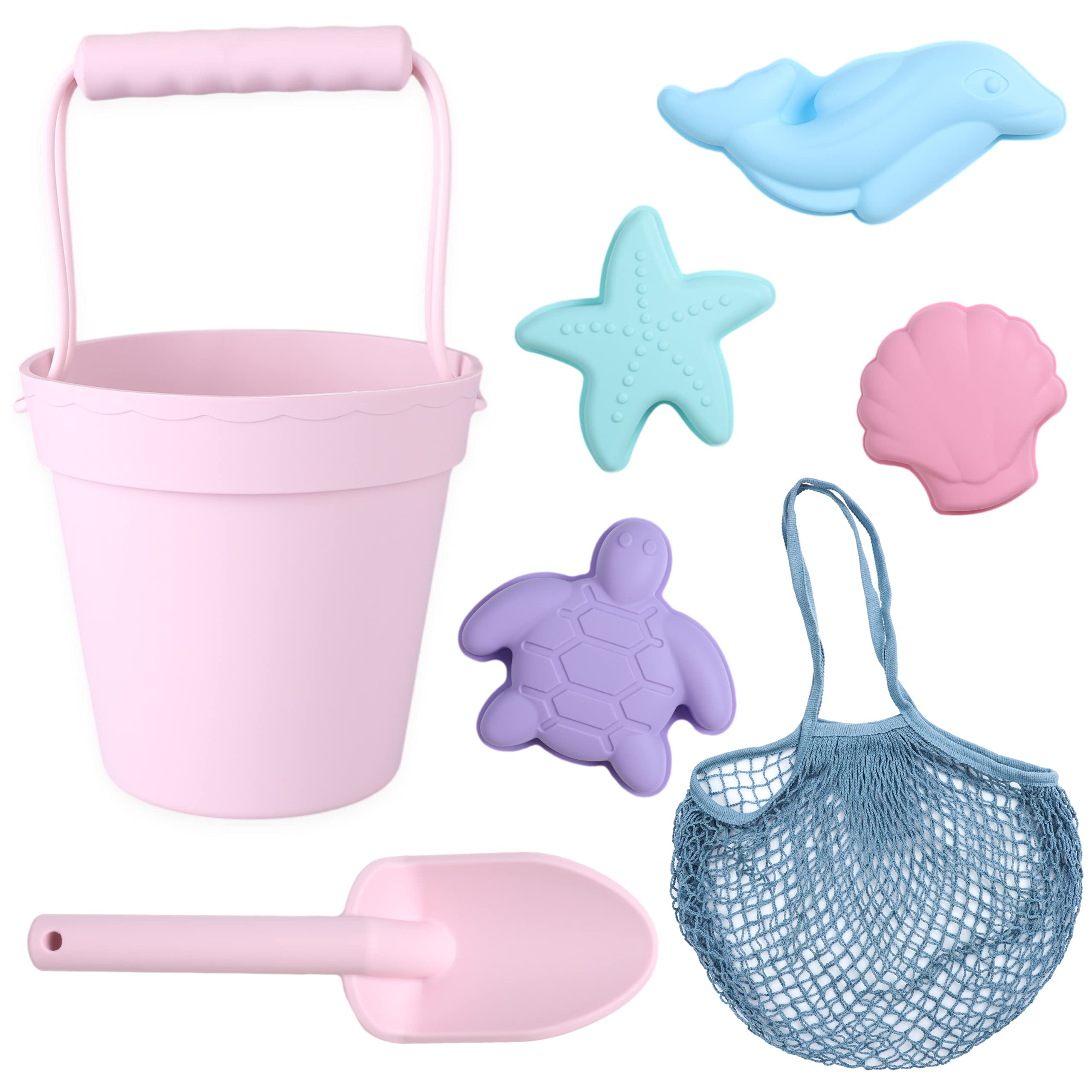 BLUE GINKGO silicone beach toy bucket for durable sand play and easy packing