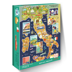 Blue Lobster puzzle box front with Italian postcard art, ideal for family evenings