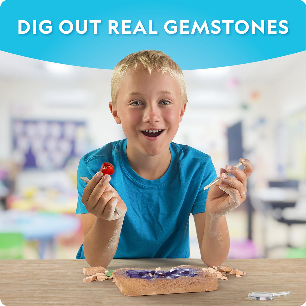 Blue Marble Mega Gemstone Dig Kit chisel and tools in use