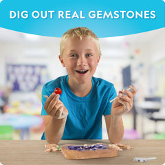 Blue Marble Mega Gemstone Dig Kit chisel and tools in use