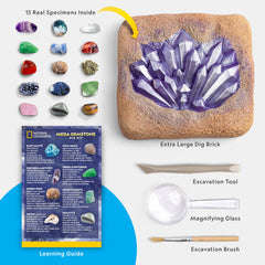Blue Marble Mega Gemstone Dig Kit display of discovered gems