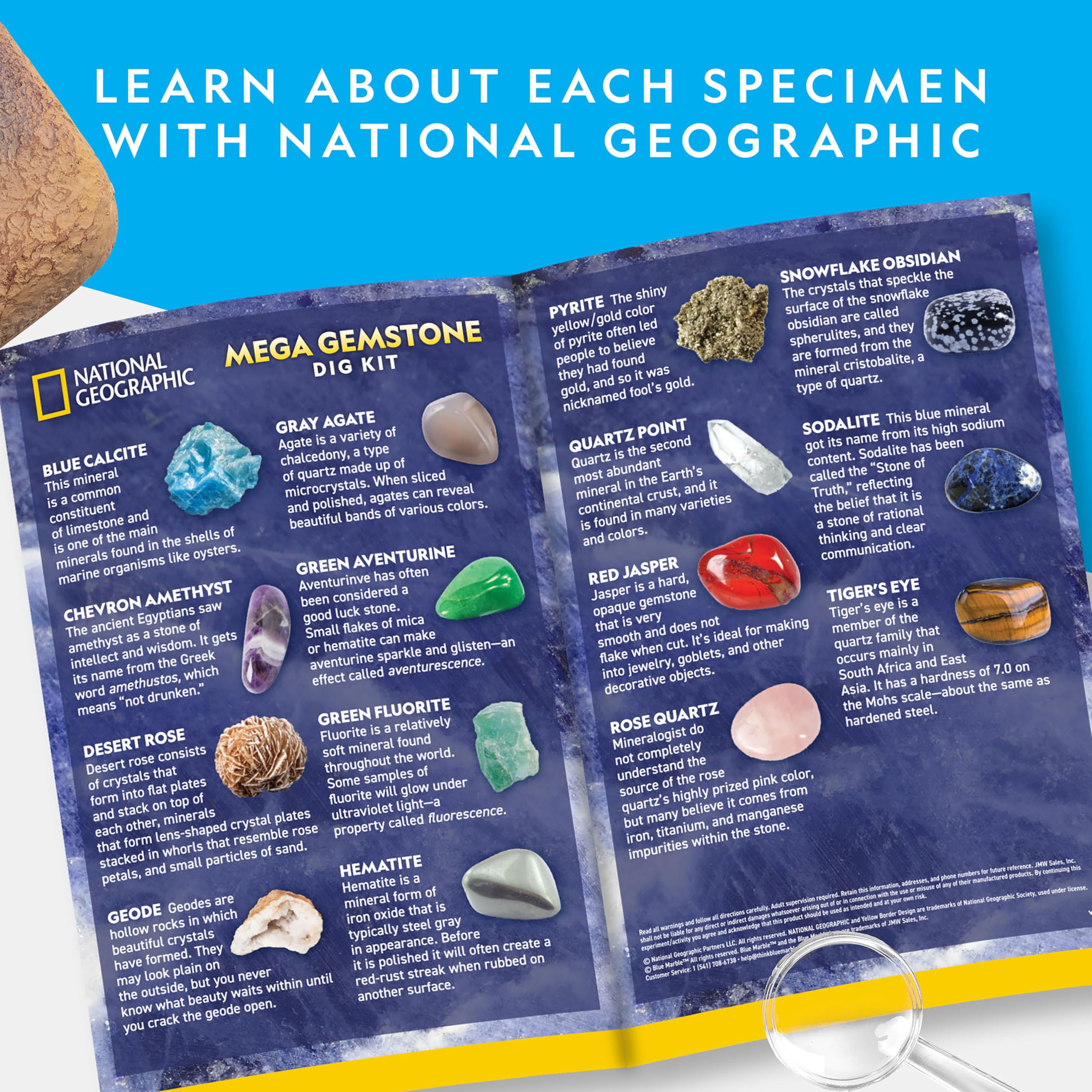 Blue Marble Mega Gemstone Dig Kit 16-page learning guide opened
