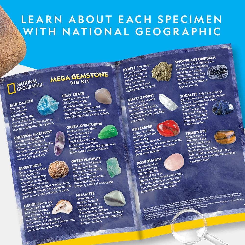 Blue Marble Mega Gemstone Dig Kit 16-page learning guide opened