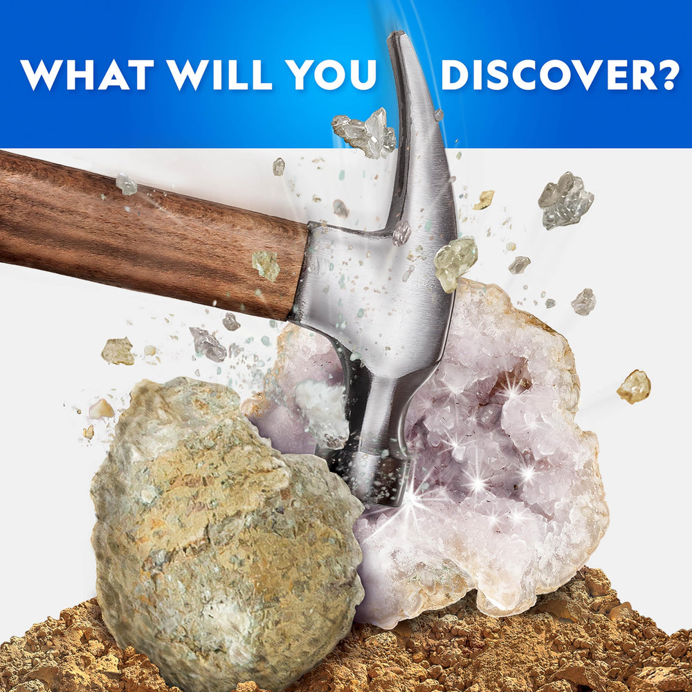Blue Marble National Geographic Break Open 15 Geodes kit contents including geodes and educational materials.