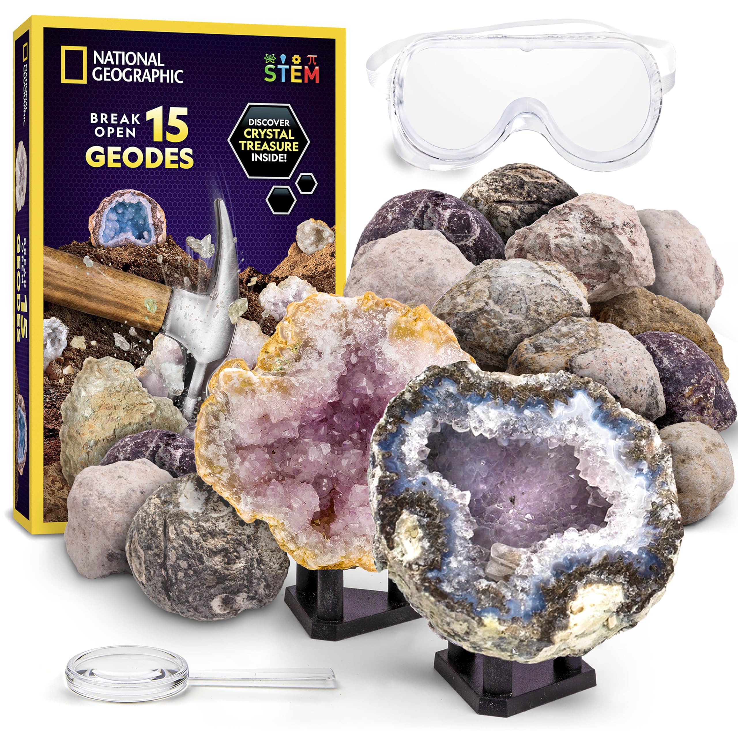 Blue Marble National Geographic Break Open 15 Geodes kit front view for curious minds exploring minerals.
