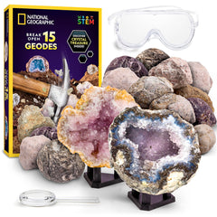 Blue Marble National Geographic Break Open 15 Geodes kit front view for curious minds exploring minerals.