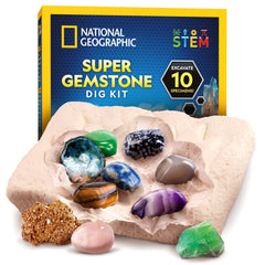 Blue Marble Gemstone Dig Kit excavating real gems with kid-friendly tools.