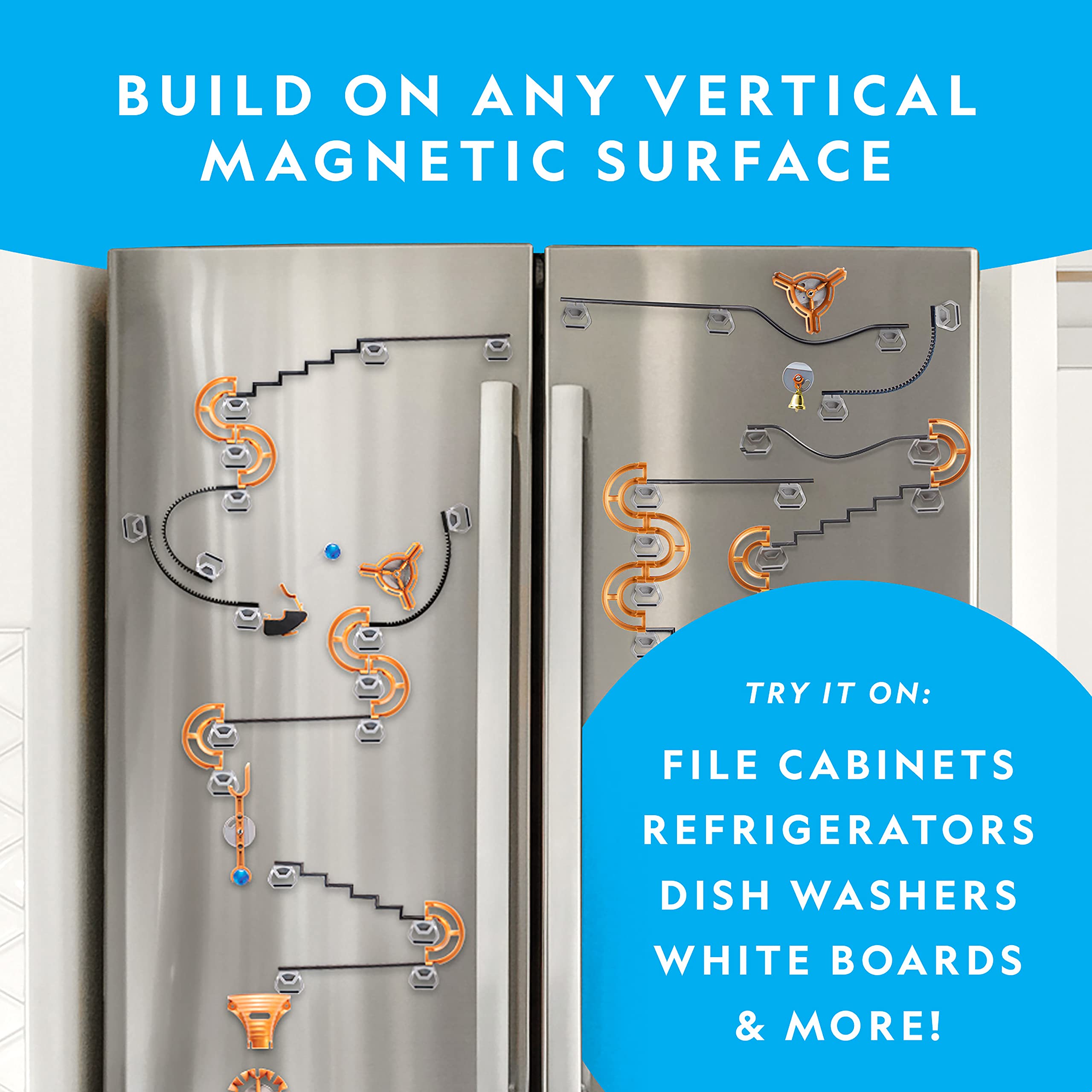 Blue Marble National Geographic Magnetic Marble Run tracks close-up showing connectors