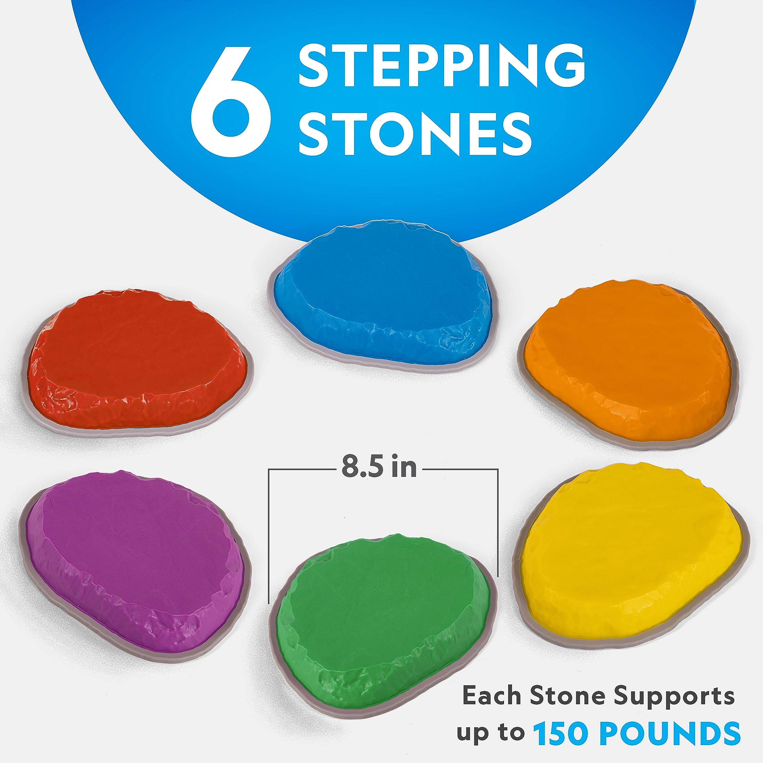 Blue Marble stepping stones in bright colors used for indoor or outdoor play.
