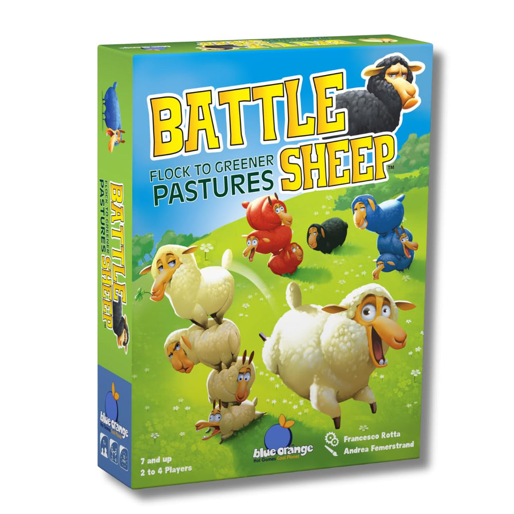 Blue Orange Battle Sheep board setup with modular hex tiles for varied puzzles