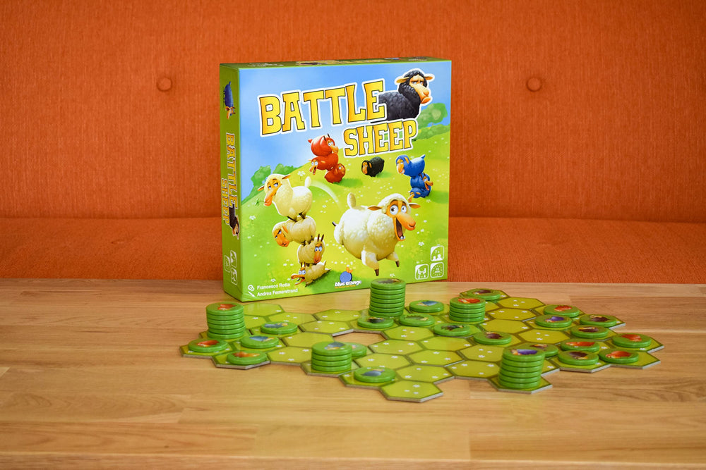 Blue Orange Battle Sheep illustrated sheep add humor to the game