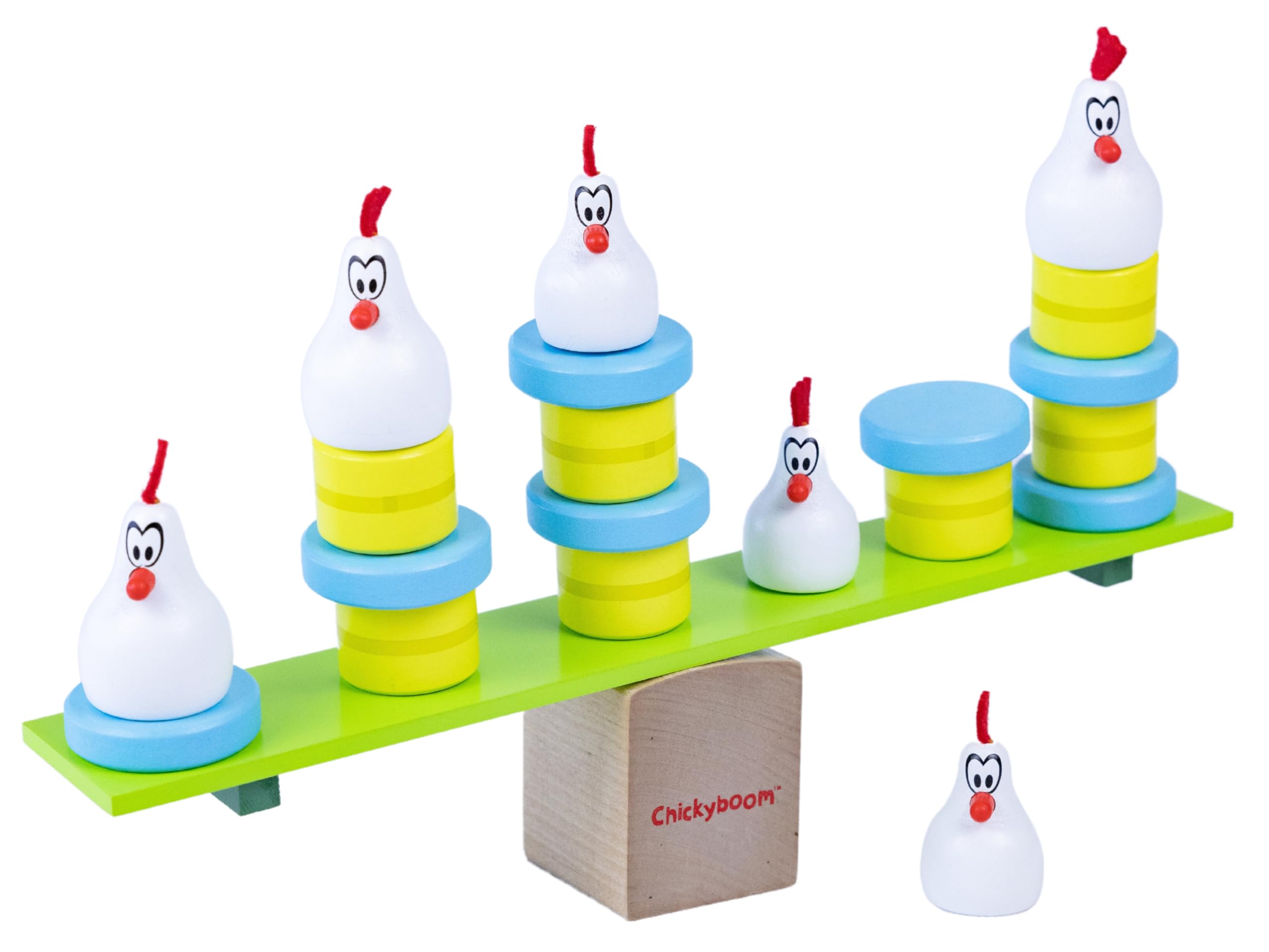 Blue Orange Chickyboom chickens on the perch demonstrate balance and counting.