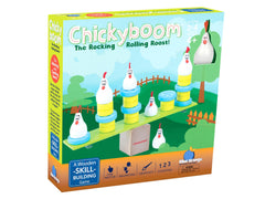 Blue Orange Chickyboom perch setup to practice balance and stacking.