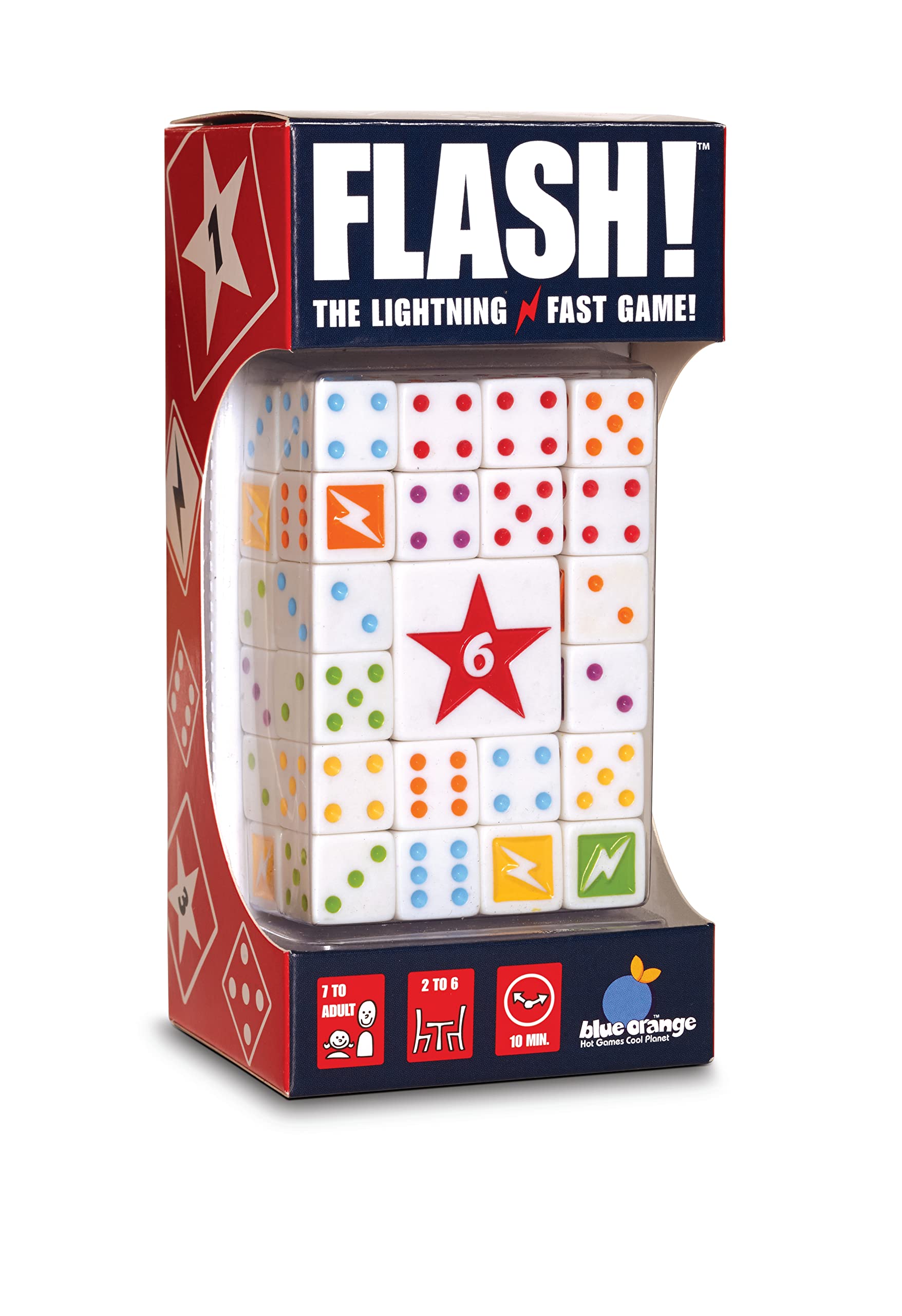 Blue Orange Flash dice rolls showcase rapid play and family competition.
