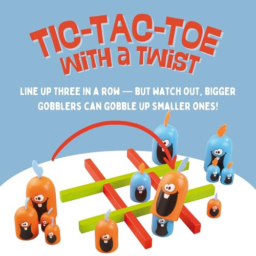 Blue Orange Gobblet Gobblers wooden pieces offer tactile play for kids aged five and up.