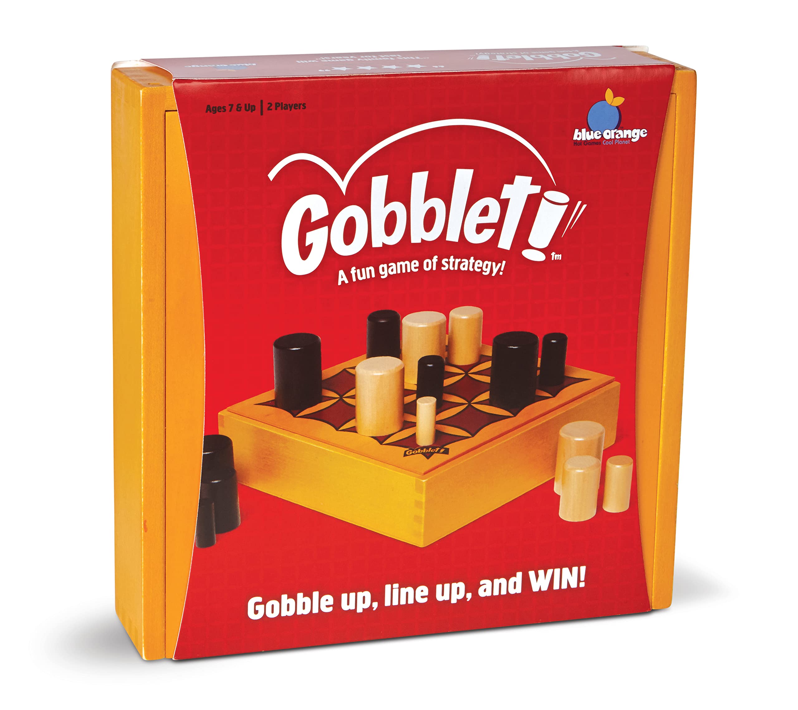 Blue Orange Gobblet wooden box; portable storage for quick setup and display.